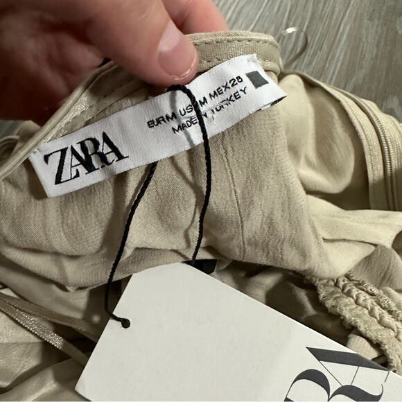 Zara Satin Ruched Beige Halter Tie Shift Mini Slip Dress Size‎ M NWT - Picture 7 of 11